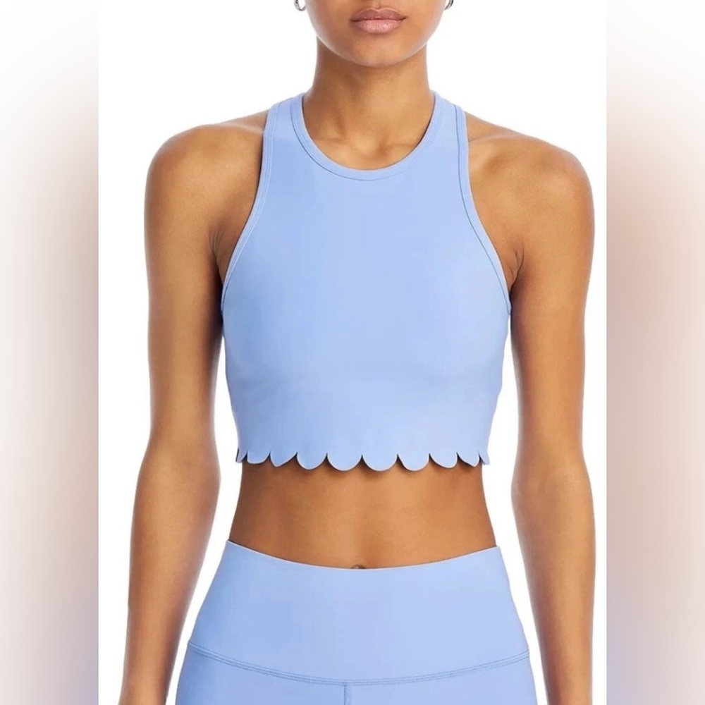 NWT Aqua Athletic Scalloped Edge Blue Crop Sports Bra Size XS